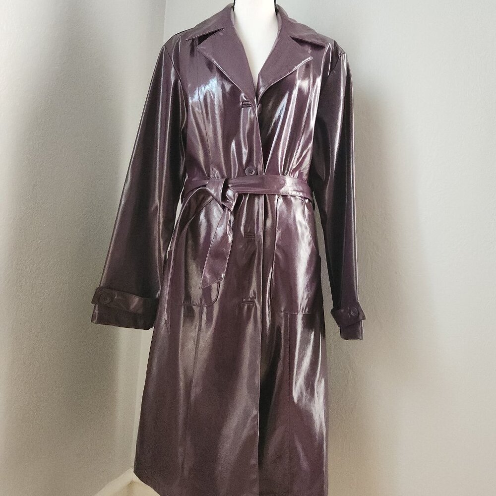 Jennyfer J Glam Rich Deep Burgundy Faux Patent Leather Trench